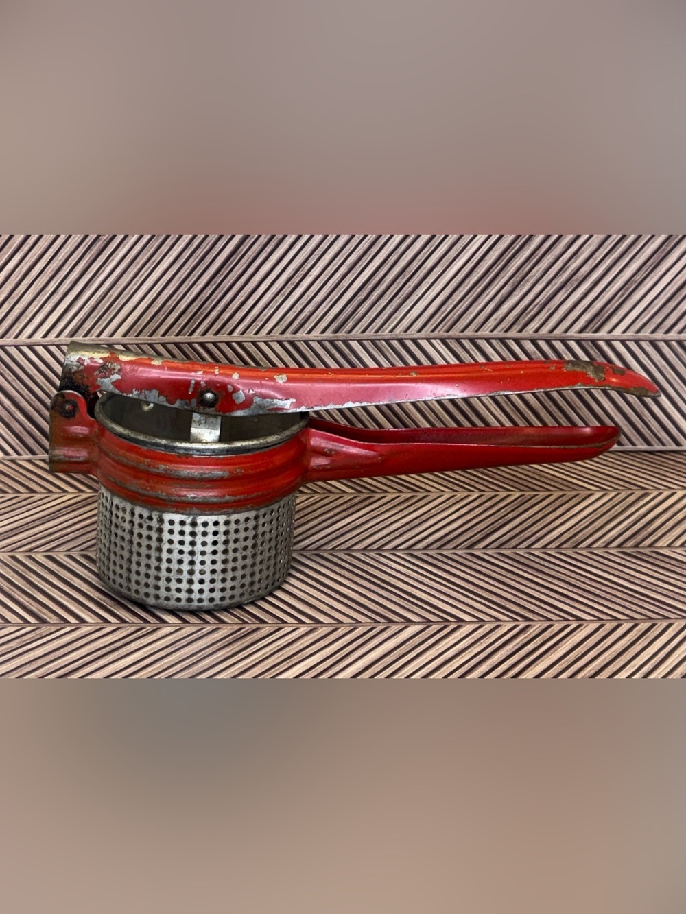 Red Heavy-Duty Cast Metal Potato Ricer / Food Press Vintage 1950’s